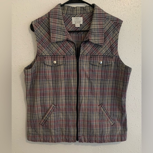 Christopher & Banks stretch plaid zip up vest size XL - Picture 1 of 8